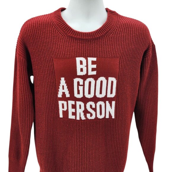 Be A Good Person Mens Small Sweater Spell Out Red White Knit Crewneck - Picture 2 of 7
